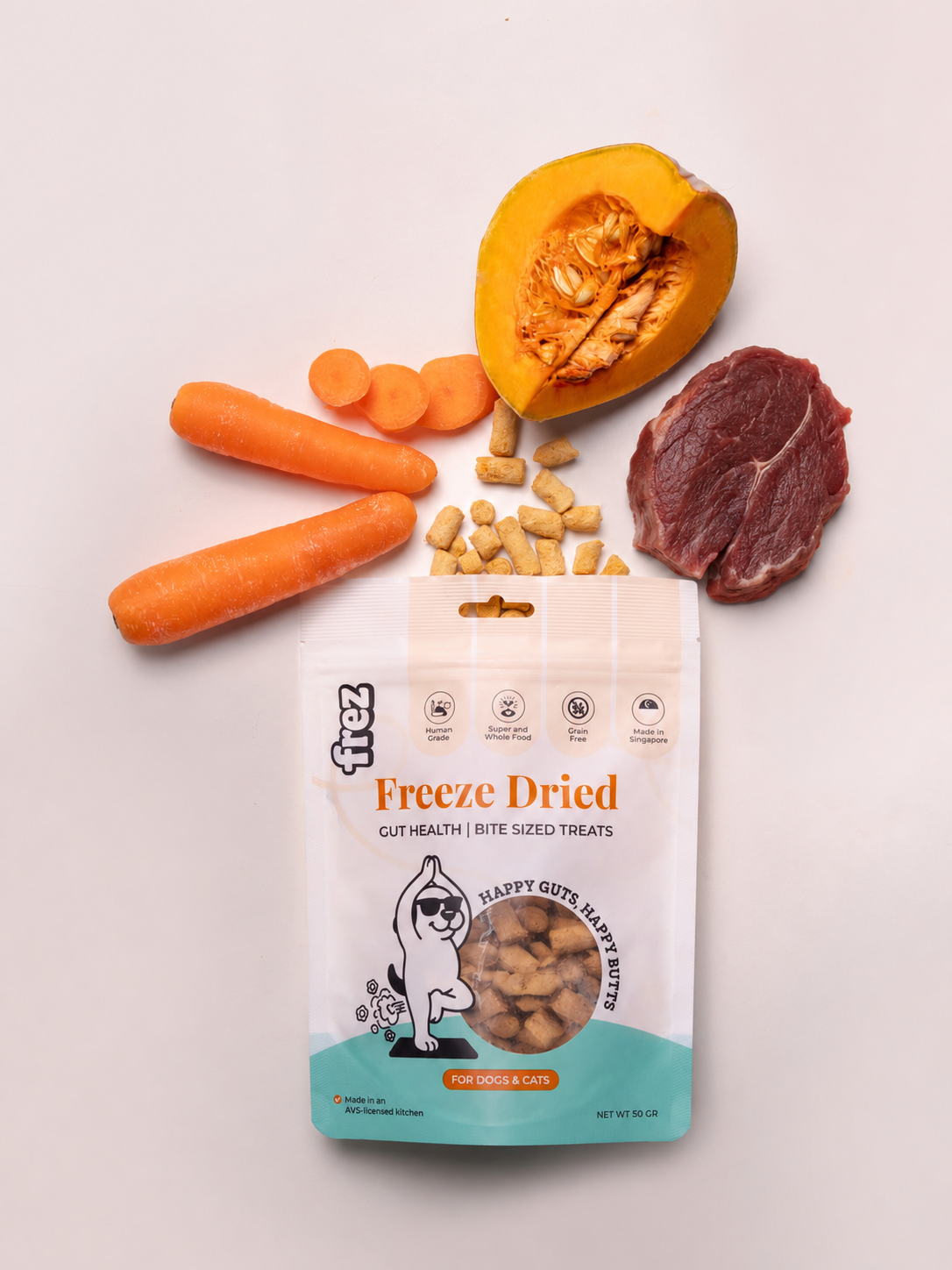 FREZ Guts Health - Freeze Dried Duck/ Beef / Horse Pumpkin Carrot  (Dog and Cats Treats)