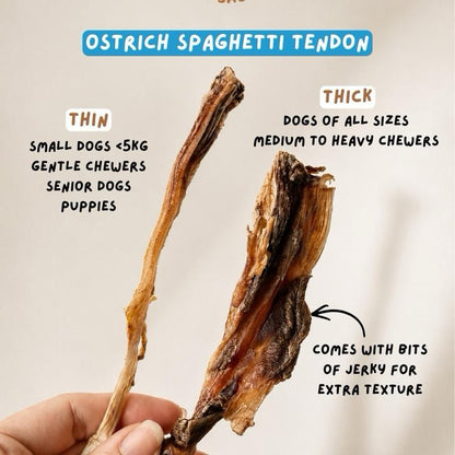 Ostrich Spaghetti Tendon (single ingredient dog treats, dog dental chew)