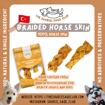 Air Dried Braided Horse Skin (single ingredient dog treats, dog dental chew)