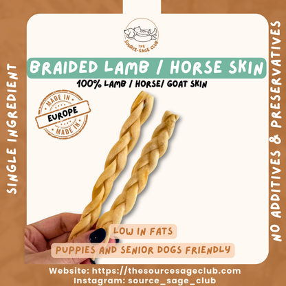 Air Dried Braided Lamb Skin and Horse Skin (single ingredient dog treats, dog dental chew) Sourcesage Club