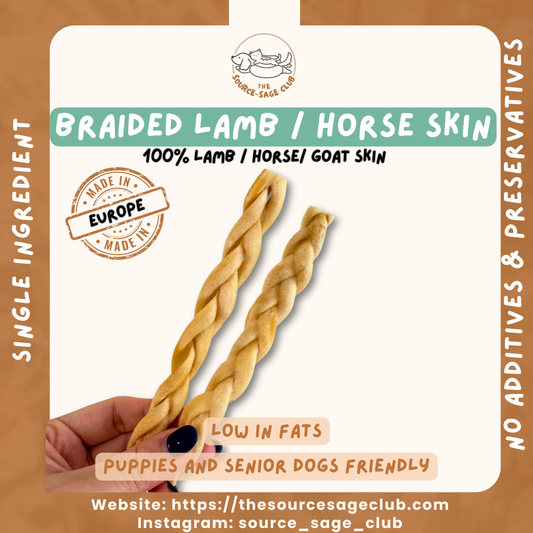 Air Dried Braided Lamb Skin and Horse Skin (single ingredient dog treats, dog dental chew) Sourcesage Club
