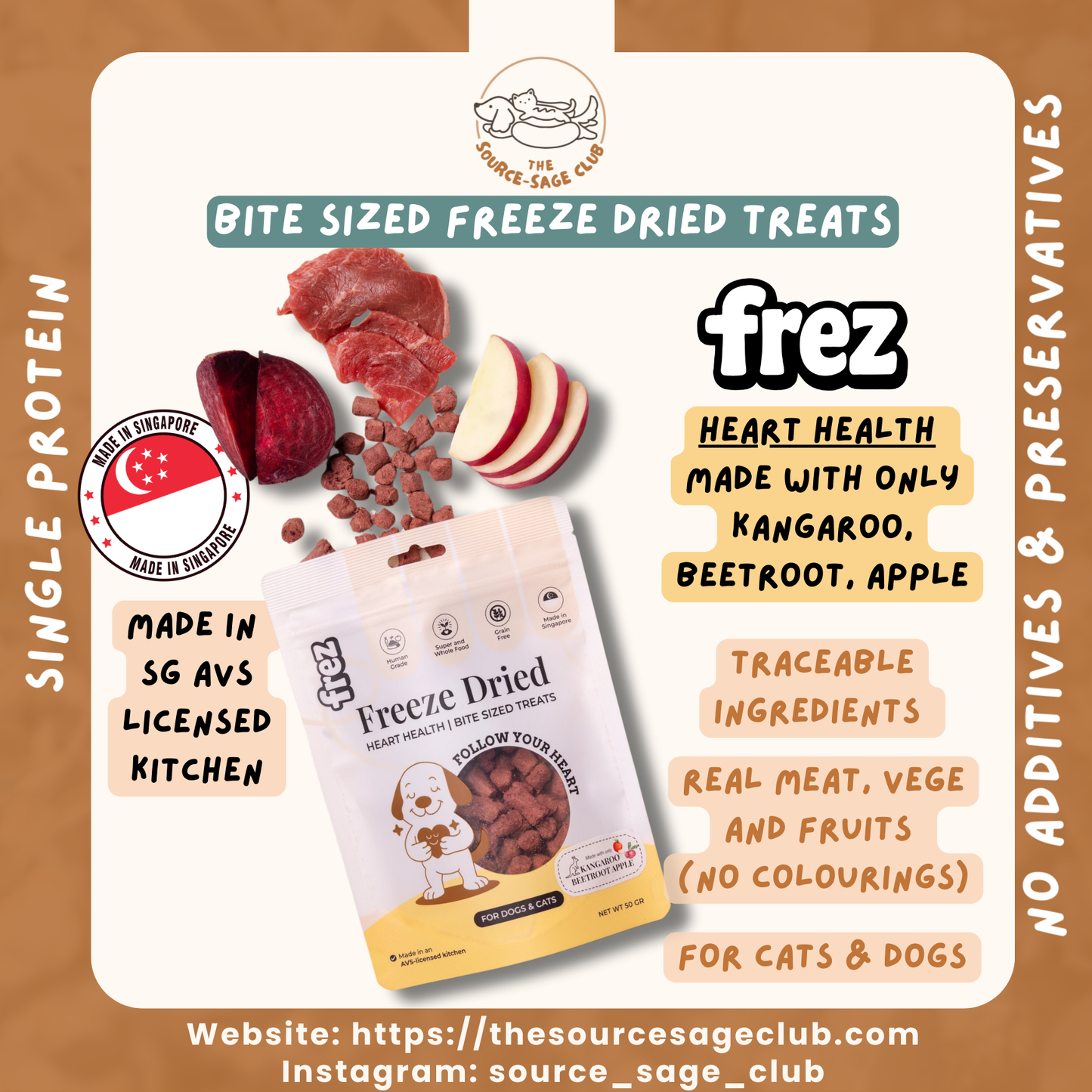 FREZ Heart Health - Freeze Dried Kangaroo Beetroot Apple (Dog and Cats Treats)