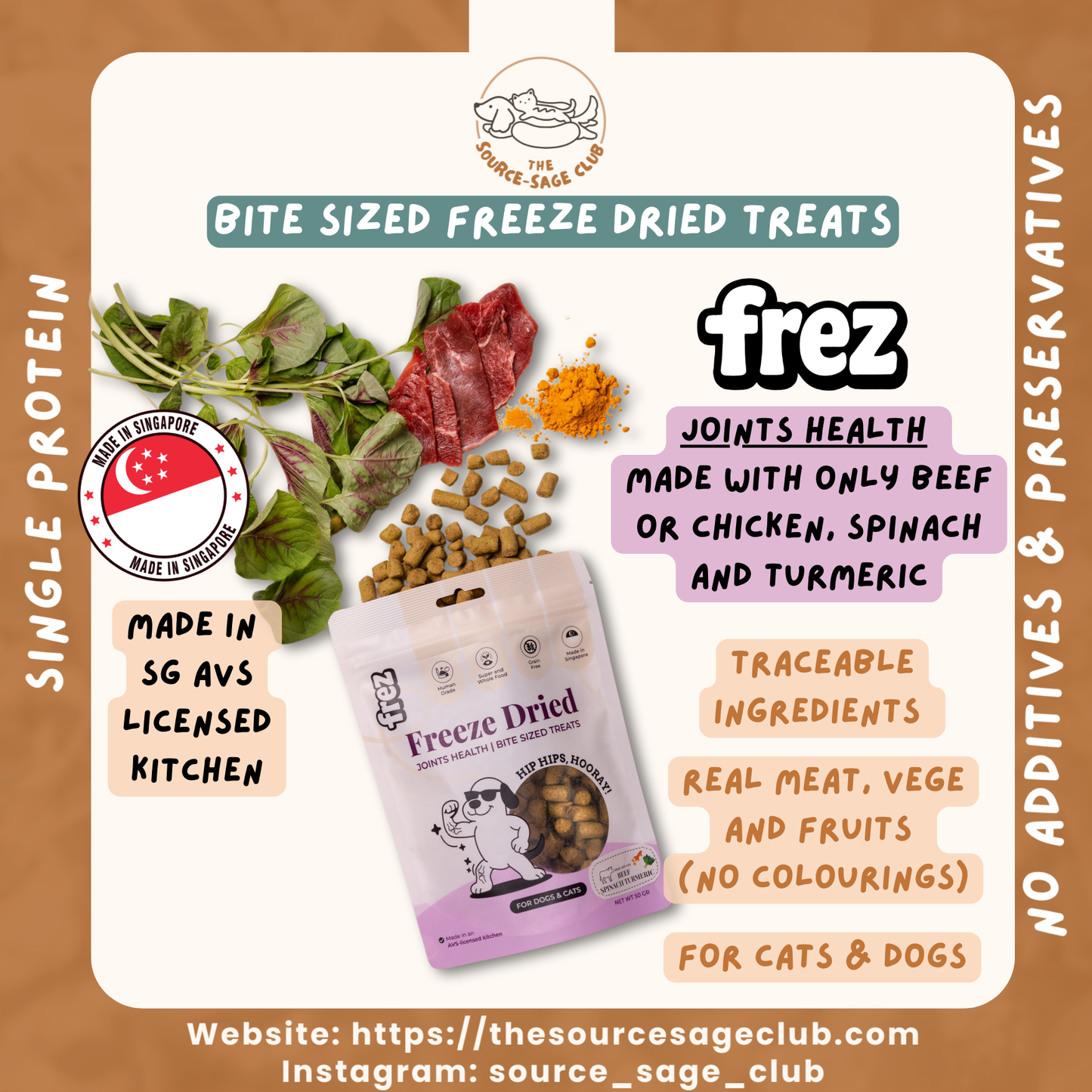 FREZ Joints Health - Freeze Dried Beef/ Chicken, Spinach & Turmeric  (Dog and Cats Treats)
