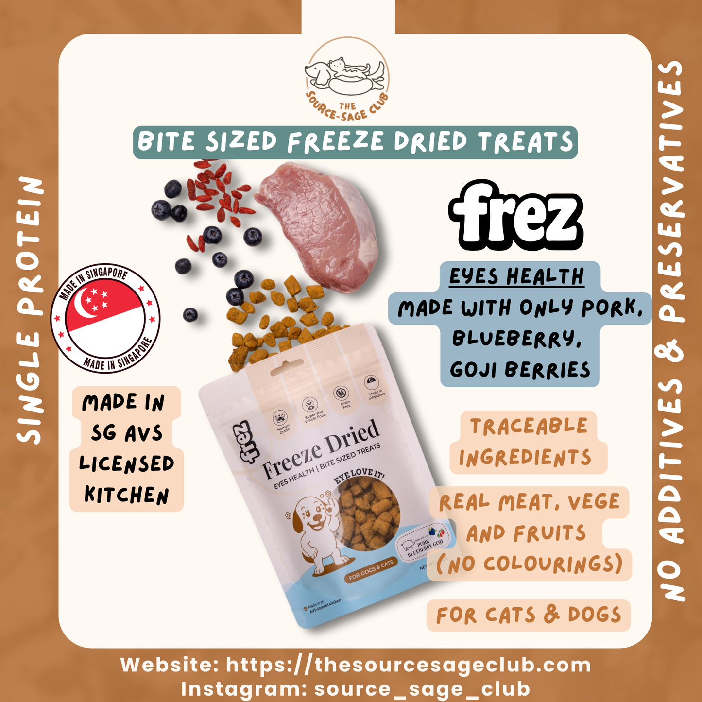 FREZ Eyes Health - Freeze Dried Pork, Blueberry & Goji Berries  (Dog and Cats Treats)