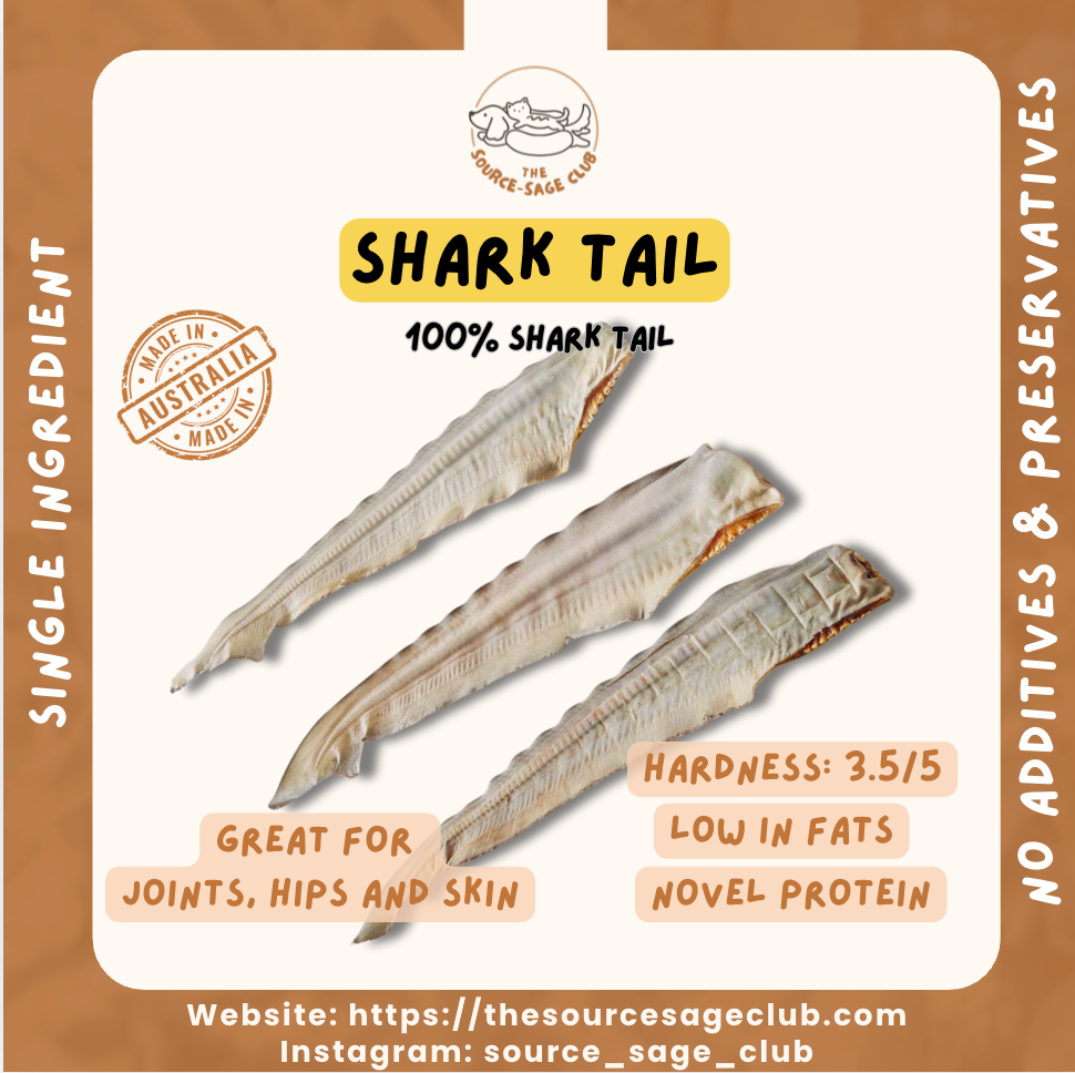 Air Dried Australian Shark Tail (single ingredient dog treats, dog dental chew) Sourcesage Club