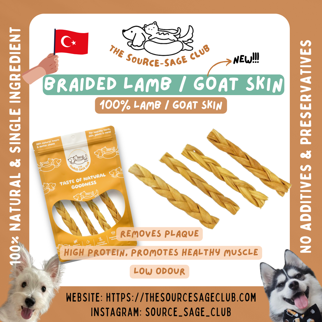 Air Dried Braided Lamb or Goat Skin 100g (single ingredient dog treats, dog dental chew)