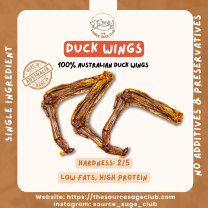 Air Dried Australian Duck Wings (single ingredient dog treats, dog dental chew) Sourcesage Club novel protein