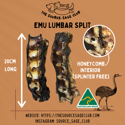 Air Dried Australian Emu Lumbar Split (dental chew and dog treats)