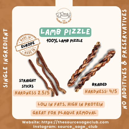 Air Dried Straight/ Braided Lamb Pizzle Bully Stick (single ingredient dog treats, dog dental chew)