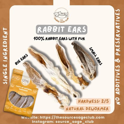 Rabbit Ears With Fur Natural Dewormer for Dogs (single ingredient dog treats, dog dental chew) Sourcesage Club