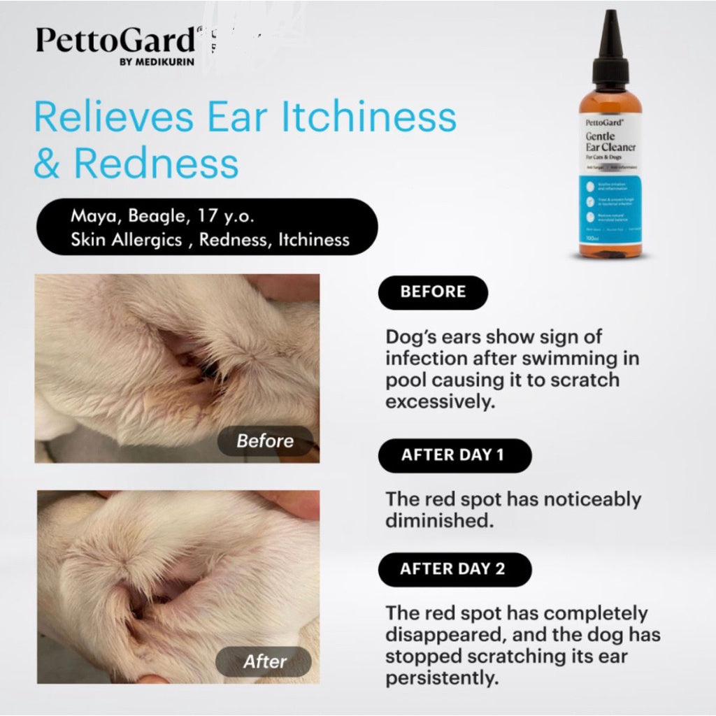 PettoGard Gentle Ear Cleaner For Cats & Dogs 100ml (Water-Based & Optimized pH for irritation and inflammation ear)