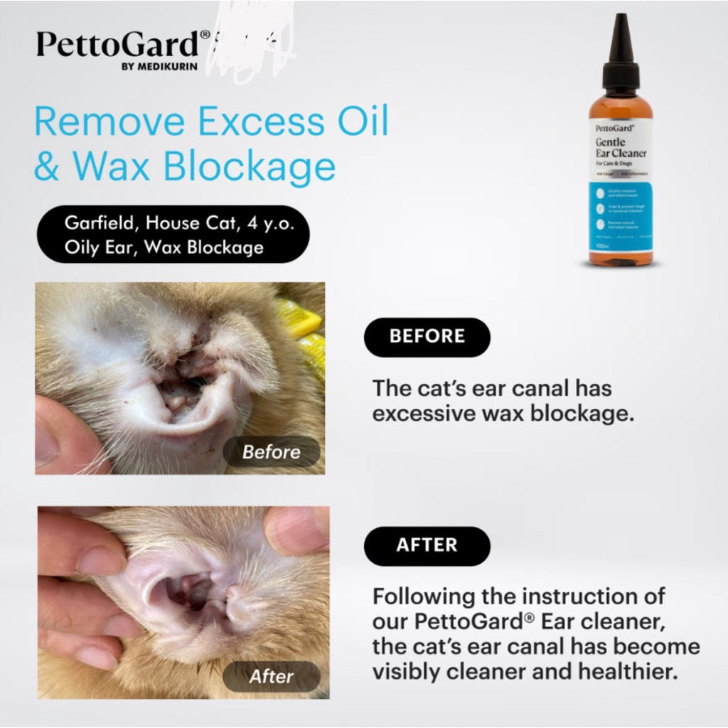 PettoGard Gentle Ear Cleaner For Cats & Dogs 100ml (Water-Based & Optimized pH for irritation and inflammation ear)