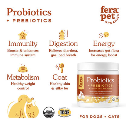 Fera USDA Organic Probiotics with Prebiotics / postbiotics plus (cats and dogs supplement)