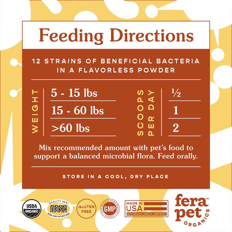 Fera USDA Organic Probiotics with Prebiotics / postbiotics plus (cats and dogs supplement)